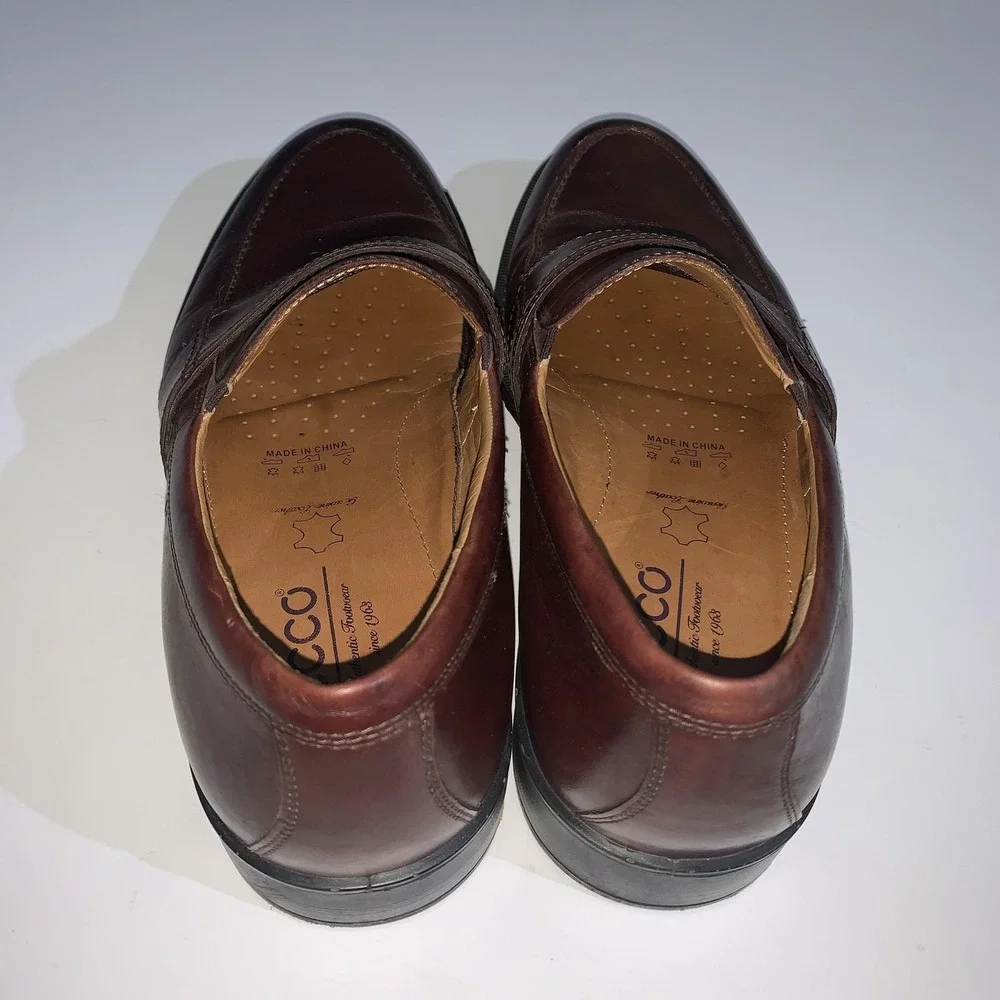 ECCO Penny Loafers Shoes Mens Size 9-9.5 EU 43 Brown Leather Slip On Dress 43663